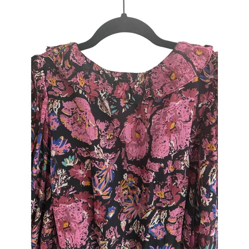 Cleobella Floral Boho Mini Dress Pink Black Sheer Sleeve Tie Waist L - Picture 7 of 7